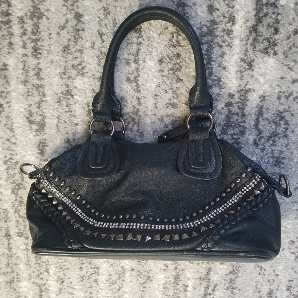Black Rivet Studded Faux Leather Bag